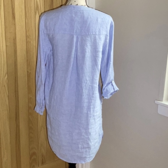 Tahari Blue Linen Tunic Dress. Beach Cover up, Shirt Dress, With Pockets! Small - Picture 6 of 14
